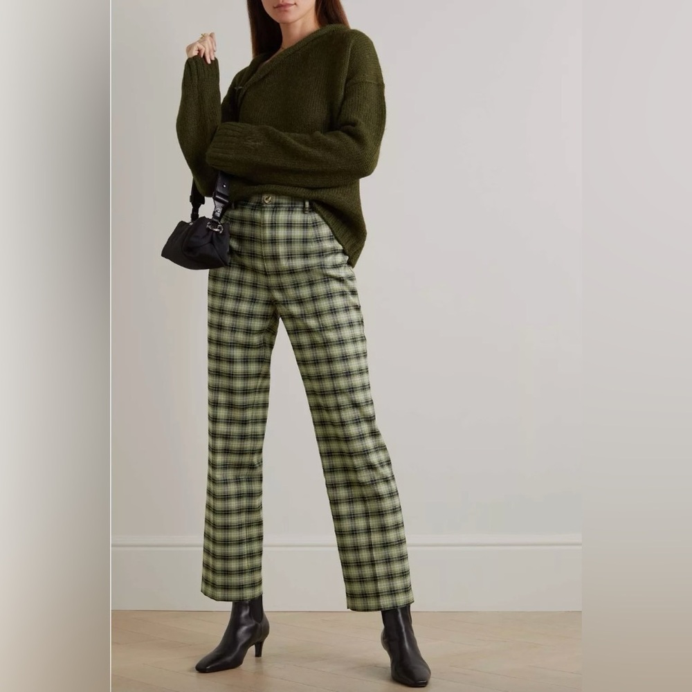 Reformation Franklin green plaid pants
